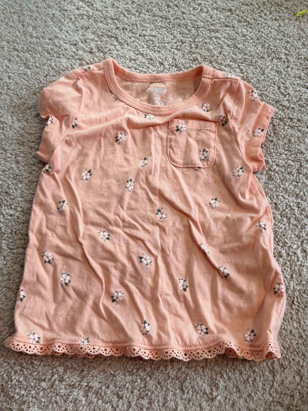 OshKosh B'gosh Coral Peach Floral Short Sleeve Tee